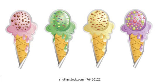 set of four ice cream stickers
