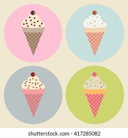 Set of four ice creams isolated on beige background