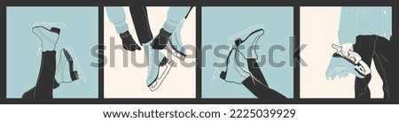 Set of four  ice skates for figure skating in winter. Figure skating. Women's ice skates. Winter sports. Vector illustration
