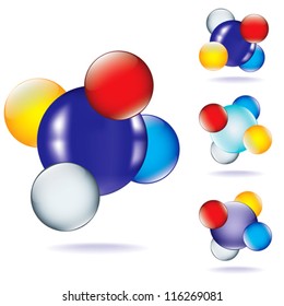set of four icon with abstract chemical molecule