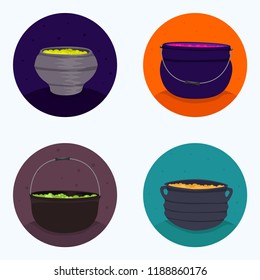 Set of four icon of cauldron, for Halloween holiday