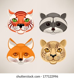 Set of four icon with cute predatory animals. vector illustration predatory animals