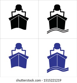 A set of four icons about a ship on the sea, in black and blue, isolated on white background - Vector