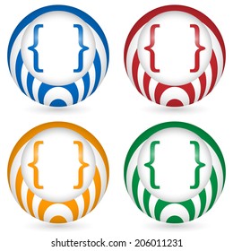 set of four icons with brackets