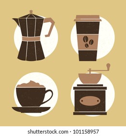 A set of four icons with coffee related items.