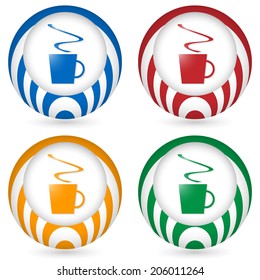set of four icons with cup of coffee