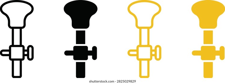 A set of four icons depicting a laboratory burette clamp stand in black and yellow colors, isolated on a white background.