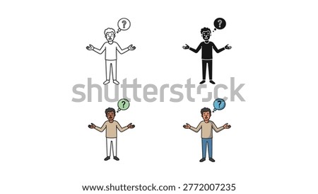 A set of four icons featuring a person shrugging with a question mark above their head, symbolizing bewilderment or seeking answers.