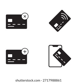Conjunto de cuatro iconos: nfc, tarjeta de marca de verificación, teléfono nfc, teléfono de pago.