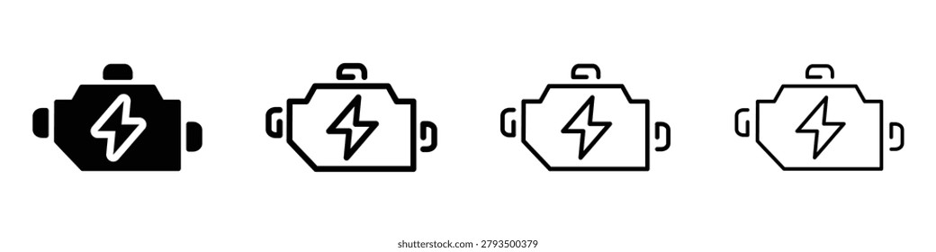 A set of four icons representing the check engine warning light, including a solid black and three line art versions