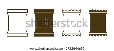 Set of four icons representing food wrappers or packaging in brown and white.