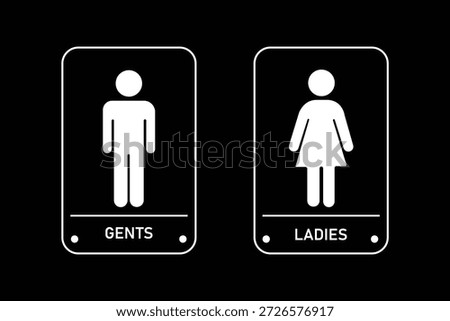 Set of four icons showing accessible toilet ladies and gents signs. Washroom Sign Set: Gents, Ladies, Disabled, Baby Changing Vector Icons. Restroom or toilet door sign set containing gents , ladies