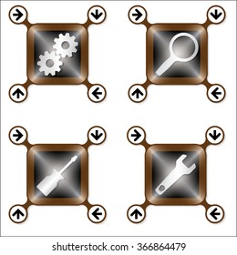 Set of four icons with silver different tools