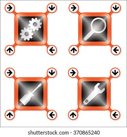 Set of four icons with silver different tools