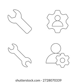 Un conjunto de cuatro íconos para Configuraciones de llave inglesa, usuario y persona.