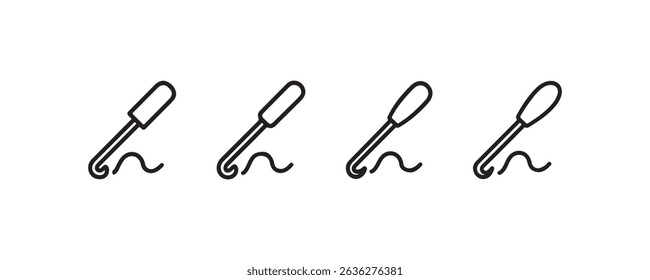 Set of four identical black whip icons with handlebars on white background.