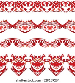 Set of four illustrated decorative seamless borders
