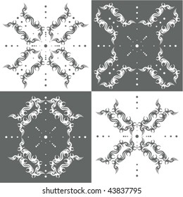 Set of four illustrated designs in white and grey.