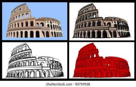 Set of four illustrations of the colisseum