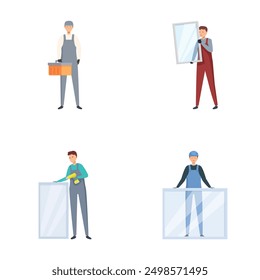 Set of four illustrations featuring different professionals, including a construction worker and a businessman