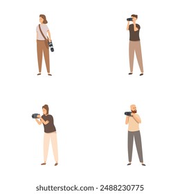 Set of four illustrations showing photographers with cameras in different shooting positions
