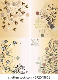 Conjunto de cuatro ilustraciones con flores primaverales
