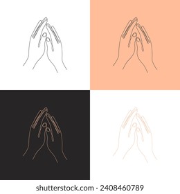 a set of four illustrations of Touch of two hands in one line art style. Vector illustration