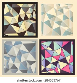Set of four image with different color geometric triangle inside. Vector background.