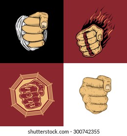 The set of four images with hand drawn fists.