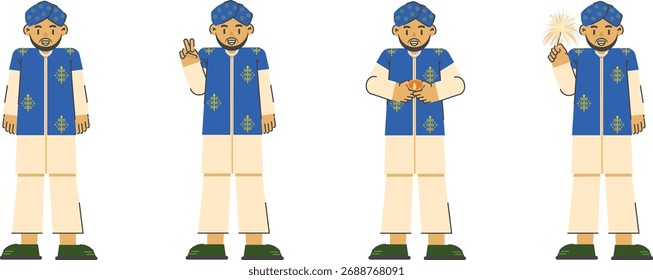 Set of Four Indian Man Characters Vetor for Diwali Celebration (Conjunto de quatro personagens de homem indiano vetores para a celebração do Diwali)