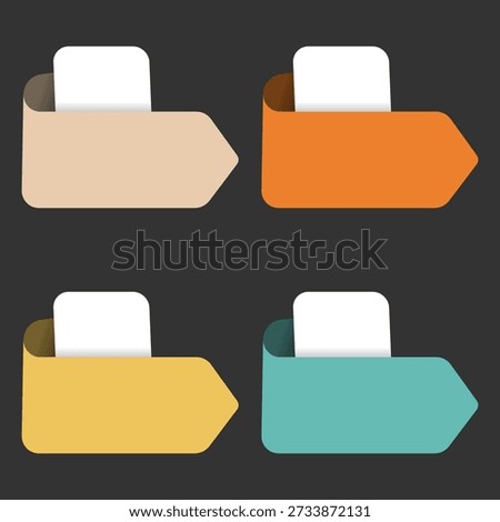 Set of Four Infographic Arrow Ribbon Banners in Flat Minimalist Style Vector Illustration for Business Presentation Data Visualization Web Interface Labels and Menu Options with Copy Space