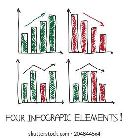 Set of four infographic elements. Sketchnote style