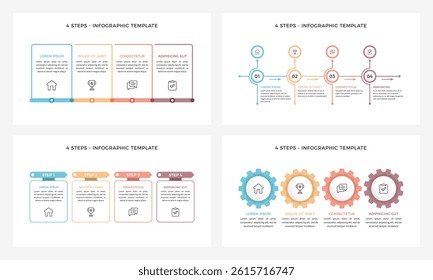 Set of four infographic templates with four steps, presentation slides, vector eps10 illustration