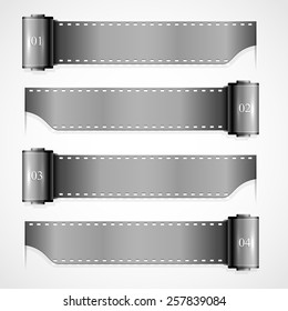 Set of four infographics from a film roll with numbered options, illustration.