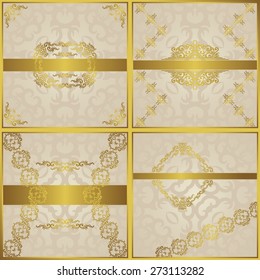 Set of four invitations. Vintage frames and decorative borders in a gold. Place for text. Original design   