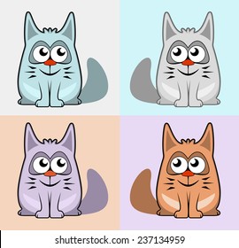 set four isolated colorful cartoon smile cats
