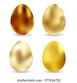 Set of four isolated golden eggs for your Easter's design. Vector illustration.