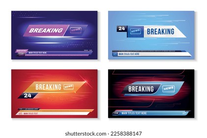 Set with four isolated horizontal banners with text channel logo lower thirds and colorful abstract backgrounds vector illustration