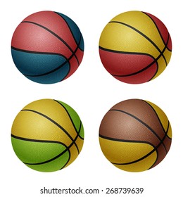 Set of four isolated on white combinated basketballs. Vector EPS10 illustration. 