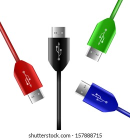 Set of four isolated Universal Service Bus cables in four colors