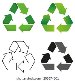 Set of four isolated vector recycle symbol 