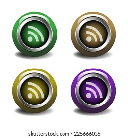 Set of four isolated web buttons with the RSS feed sign on them