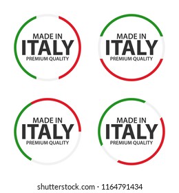 Set of four Italian icons, Made in Italy, premium quality stickers and symbols, simple vector illustration isolated on white background