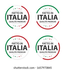 Set of four Italian icons, Italian title Made in Italy, premium quality stickers and symbols, simple vector illustration isolated on white background