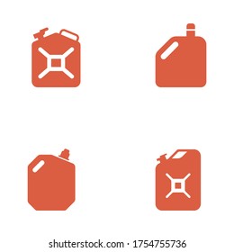 Set of four jerrycan. Gas or  liquid container icons. Bottle for motor oil and other lubricants. Portable cans.