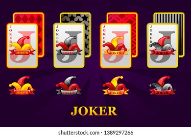 Set of four Jokers playing cards suits for poker and casino. Joker Poker symbols for casino and GUI graphic.