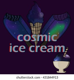 set of four kinds of ice cream with the  space texture