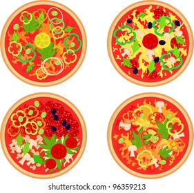 Set of four kinds of pizza. Eps 10