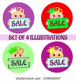 Set of four King with nameplate Sale illustrations in different colors