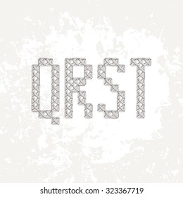 Set of four knitted, embroidered or macrame capital letters of the Latin alphabet. Q, R, S and T.